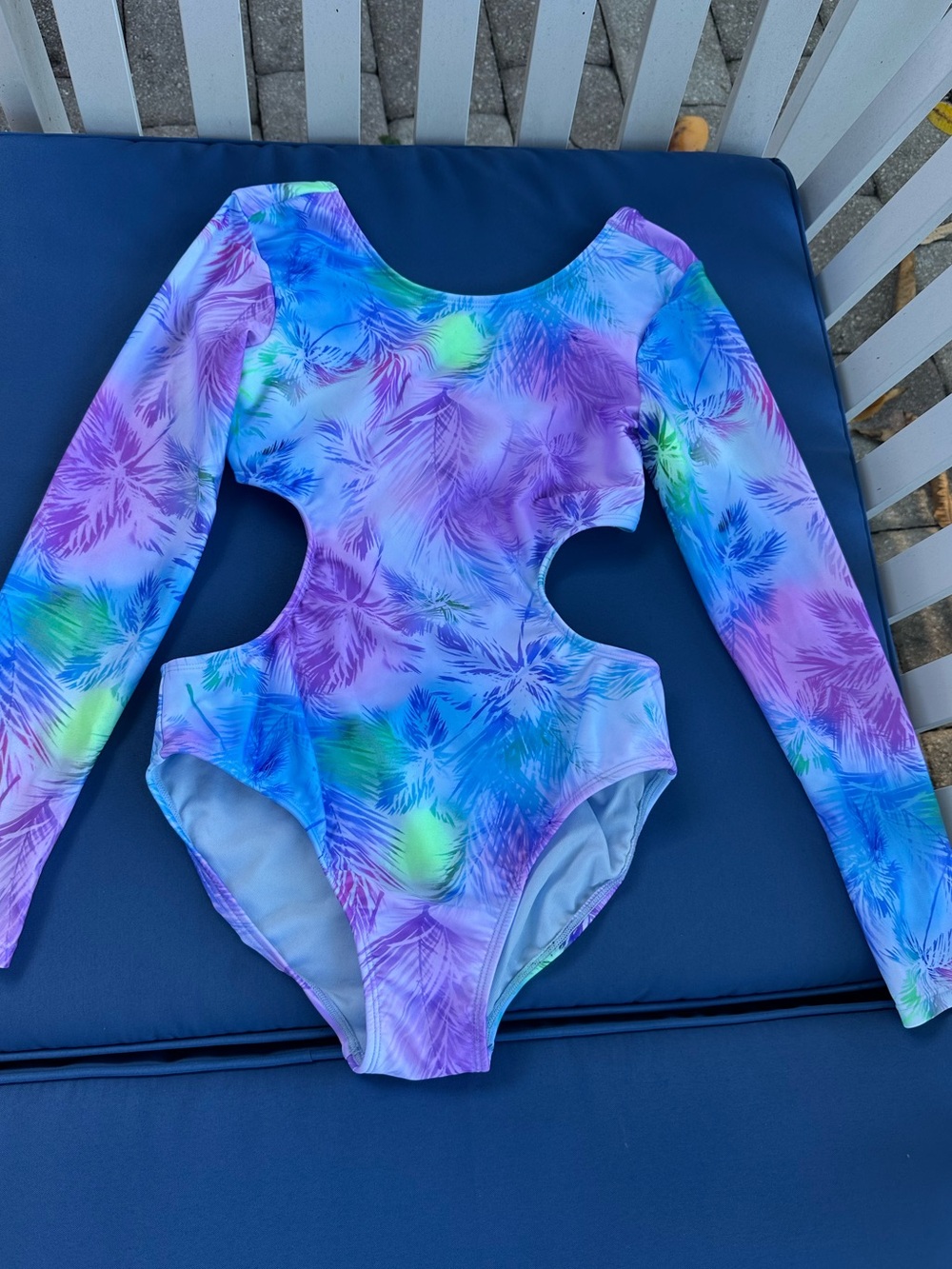 Art class Kids Long-Sleeve Cutout Swimsuit - Purple Tie-Dye Size 10-12